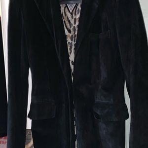 Black Suede full length coat with leopard silk